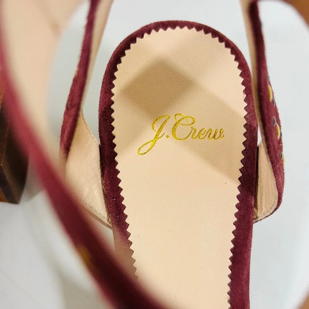 J. Crew Women's Penny Sandals in Gold & Violet Studded Burgundy Suede Women's 8